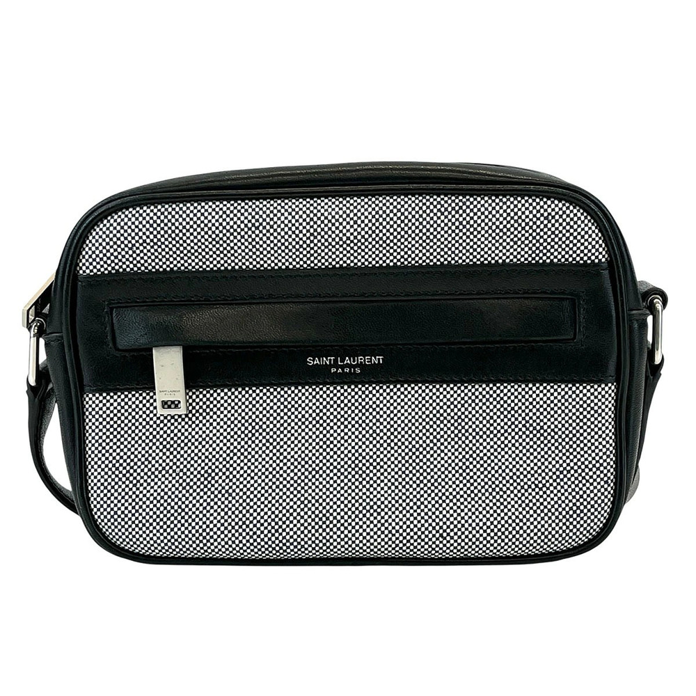 SAINT LAURENT PARIS Camera Bag Camp Shoulder Canvas Leather Black White